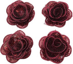 5 PC Rose Flower Sequins Lace Embroidery Patch Applique Trim Wedding Dress DIY Sewing Craft Clothes Applique, 1.6 Inch, Burgundy