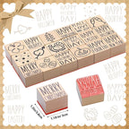 18 Pcs All Holiday Wood Stamps Set Wooden Rubber Holiday Stamps for Card Making Decoration and Scrapbooking Supplies