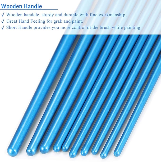 BOSOBO Paint Brush Set, 10pcs Round Pointed Tip Nylon Hair Artist Detail Paintbrushes, Professional Fine Acrylic Oil Watercolor Brushes for Face Nail Body Art Craft Model Miniature Painting, Blue