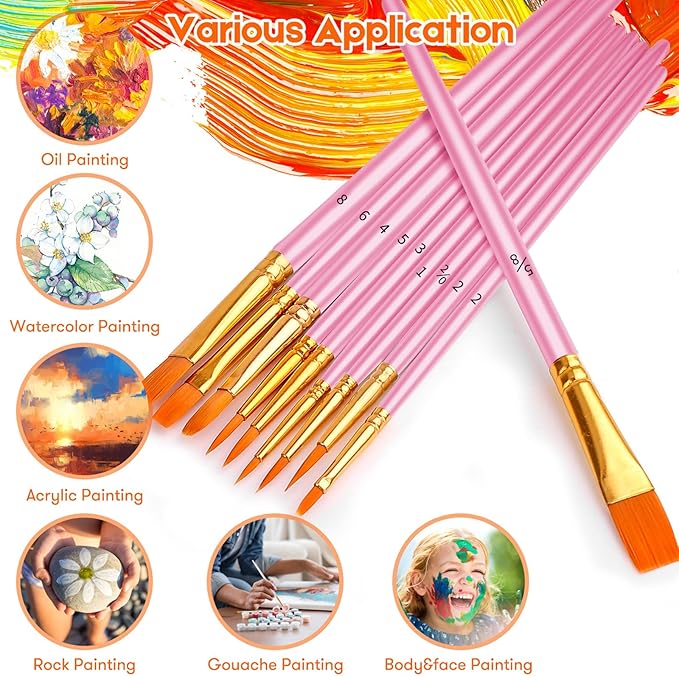 Soucolor Acrylic Paint Brushes Set, 120Pcs Round Pointed Tip Artist Paintbrushes for Acrylic Painting Oil Watercolor Canvas Boards Rock Body Face Nail Art, Halloween Pumpkin Ceramic Crafts Supplies