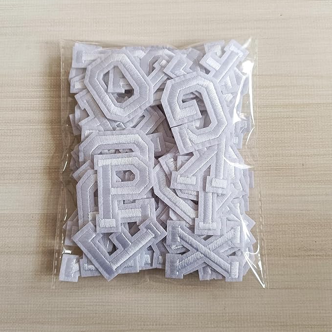 1.9 inch Iron on Letter Patches 78 Pieces, A-Z Embroidered Alphabet Patches for Clothing Jackets Hats Backpacks Jeans White