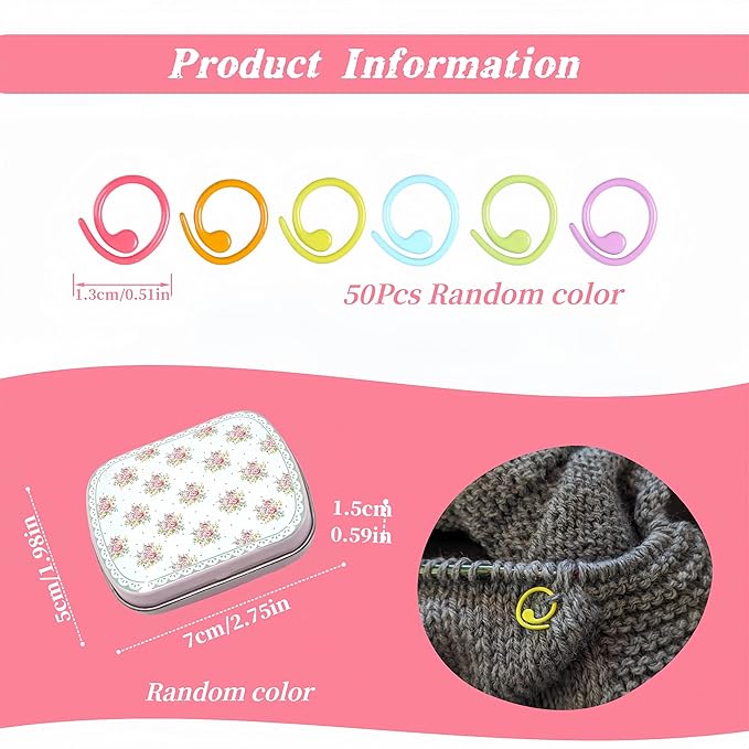 Wonafa 50 Pcs Helical-Shaped Crochet Markers Ring,Boxed Crochet Rings,Multicolor Metal Stitch Markers Knitting Stitch Markers for Sewing Knitting DIY and Handmade Crafts (Spiral-50Pcs)