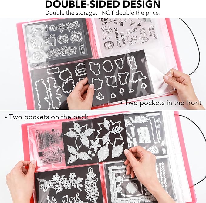 10 Pcs 0.3mm Magnet Sheets and 80 pockets/20 pages Storage Album for Stamp and Cutting Dies Storage Book Organizer Folder for Storage Die Cutting, DIY Scrapbooking Card Making Supplies (Red)