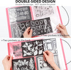 10 Pcs 0.3mm Magnet Sheets and 80 pockets/20 pages Storage Album for Stamp and Cutting Dies Storage Book Organizer Folder for Storage Die Cutting, DIY Scrapbooking Card Making Supplies (Red)