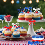 DECYOOL Patriotic Ribbons, 4 Rolls 100 Yards 4th of July Satin Ribbons 10mm Wide Red White Blue Independence Day Craft Ribbon for Gift Wrapping Patriotic Party Decorations