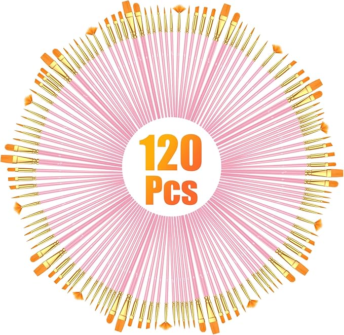 Soucolor Acrylic Paint Brushes Set, 120Pcs Round Pointed Tip Artist Paintbrushes for Acrylic Painting Oil Watercolor Canvas Boards Rock Body Face Nail Art, Halloween Pumpkin Ceramic Crafts Supplies