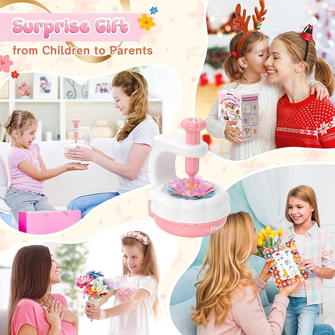 GirlsHome 300+PCS Fabric Flower Bouquets Toys, DIY Flower Crafts Kits for Kids, Arts and Crafts for Kids Ages 6-8 Girls, Flower Making Kit, STEM Educational Preschool Toy Christmas Gifts(White Pink)