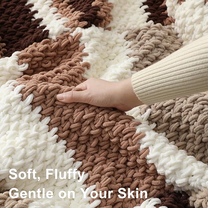 #6 Super Bulky Blanket Yarn for Crocheting - 4 Skeins(Each 10.5oz/300g, 220yds/201m), Chunky Chenille Thick Plush Big Soft Yarn for Crocheting Knitting Blankets, Light Coffee