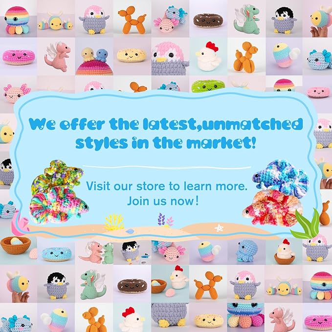 Crochetta Crochet Kit for Beginners, Crochet Starter Kit w Step-by-Step Video Tutorials, Beginner Crochet Kit for Adults Kids Women Men Complete Kit Included (4 Betta Fish Family)