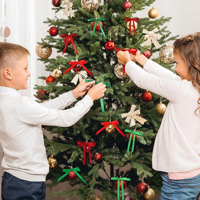 DECYOOL Christmas Ribbons, 4 Rolls 100 Yards Christmas Satin Ribbons 10mm Wide Holiday Craft Ribbons for Gift Wrapping and Xmas Decoration (Red, Green, Wine Red, Dark Green)