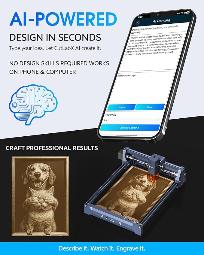 Laser Engraver, Carverall K15 Pro 5W Laser Engraving Machine for Beginners DIY High Accuracy 200x300mm (Near A4) Portable CNC Laser Cutter for Wood Coated Metal Acrylic Leather, 5000mW, Class 1