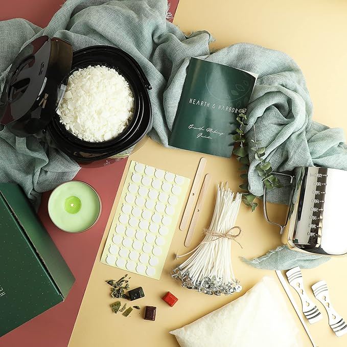 Hearth & Harbor Organic Soy Candle Making Kit for Adults, DIY Crafts, Complete Candle Making Supplies Include Natural Soy Wax, Tins, Electric Pot, Scents, Wicks & More – Gift Idea, Home Decor – 2 Lbs