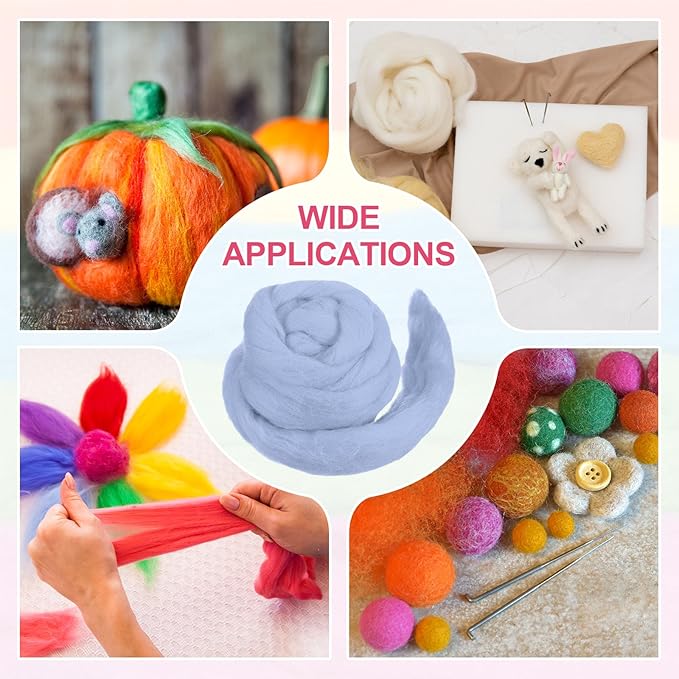 MECCANIXITY Wool Roving Yarn Soft Felting Wool 50g/1.76oz Pure Chunky Roving Yarn for Needle Felting Knitting Blanket Spinning Weaving Art DIY Craft Grey