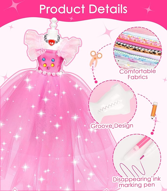 YEETIN Fashion Designer Kit for Girls – DIY Sewing & Arts Craft Kit with 5 Mannequins, Doll Clothes Making Set, Learn to Sew, Creative Gift for Girls Ages 6-12