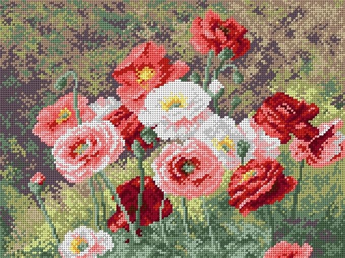 Wizardi Needlepoint Canvas for halfstitch Without Yarn After Louis Marie Lemaire - Cluster of Poppies 1990J Orchidea