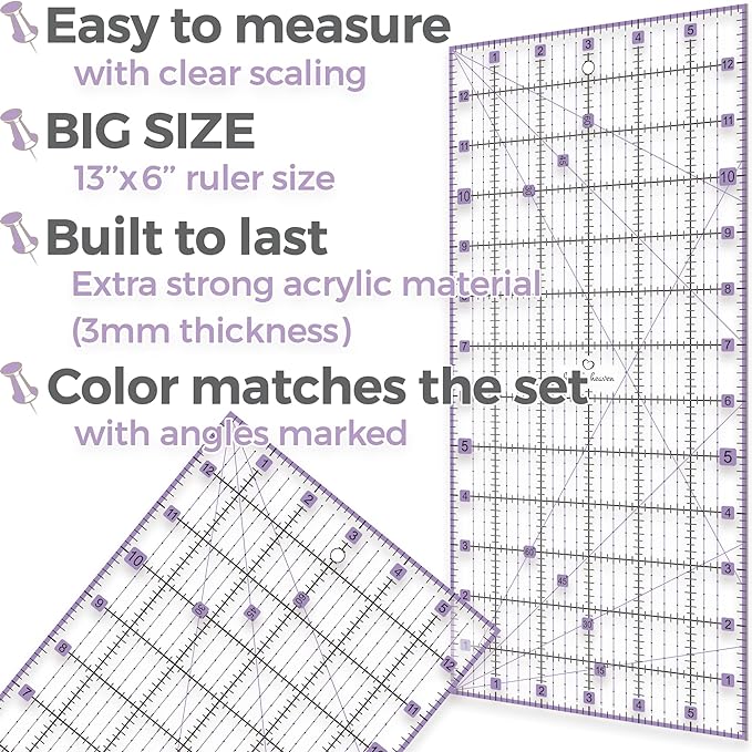Rotary Cutter Set lavender - Quilting Kit incl. 45mm Fabric Cutter, 5 Replacement Blades, A3 Cutting Mat, Acrylic Ruler and Craft Clips - Ideal for Crafting, Sewing, Patchworking, Crochet & Knitting