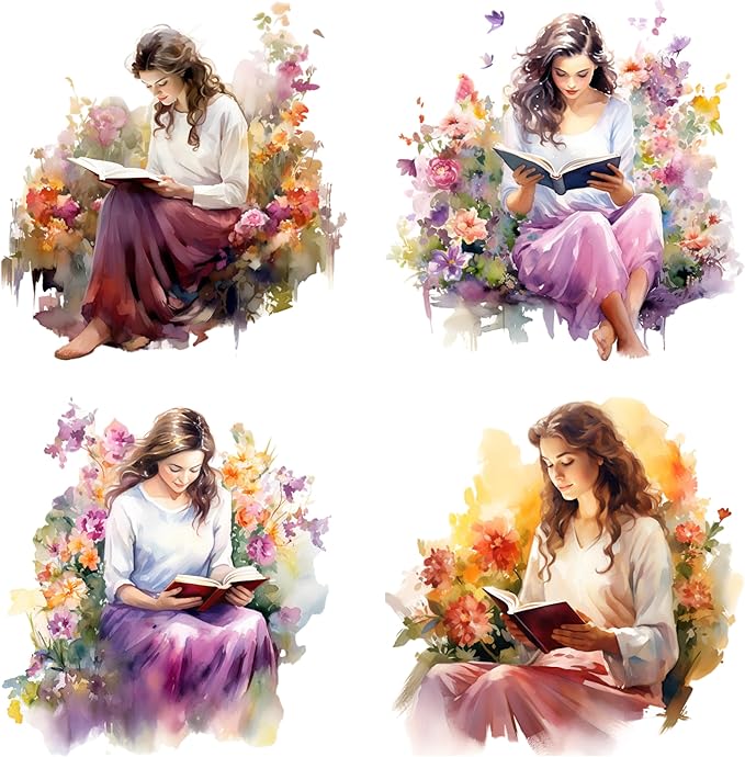 XERE 80 Pcs Reading Ladies Women Portraits Scrapbook Stickers Set for Scrapbooking and Journaling Notebooks, Junk Journal Supplies, Sketchbook, Bookmark Making Sticker