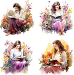 XERE 80 Pcs Reading Ladies Women Portraits Scrapbook Stickers Set for Scrapbooking and Journaling Notebooks, Junk Journal Supplies, Sketchbook, Bookmark Making Sticker