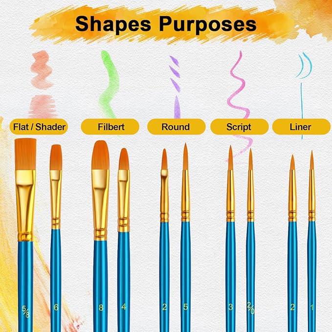 Acrylic Paint Brushes Set, 50Pcs Round Pointed Tip Artist Paintbrushes for Acrylic Painting Oil Watercolor Canvas Boards Rock Body Face Nail Art, Halloween Pumpkin Ceramic Crafts Supplies，Blue