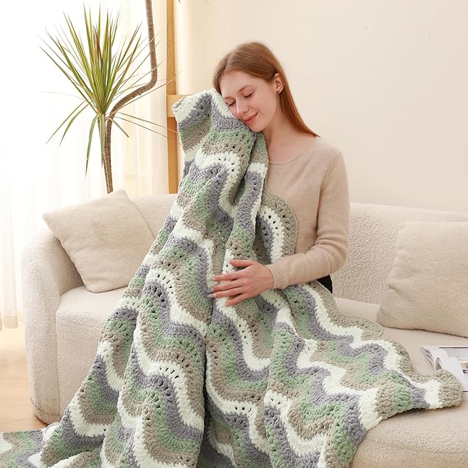 #6 Super Bulky Blanket Yarn for Crocheting - 4 Skeins(Each 10.5oz/300g, 220yds/201m), Chunky Chenille Thick Plush Big Soft Yarn for Crocheting Knitting Blankets, Misty Jungle Green