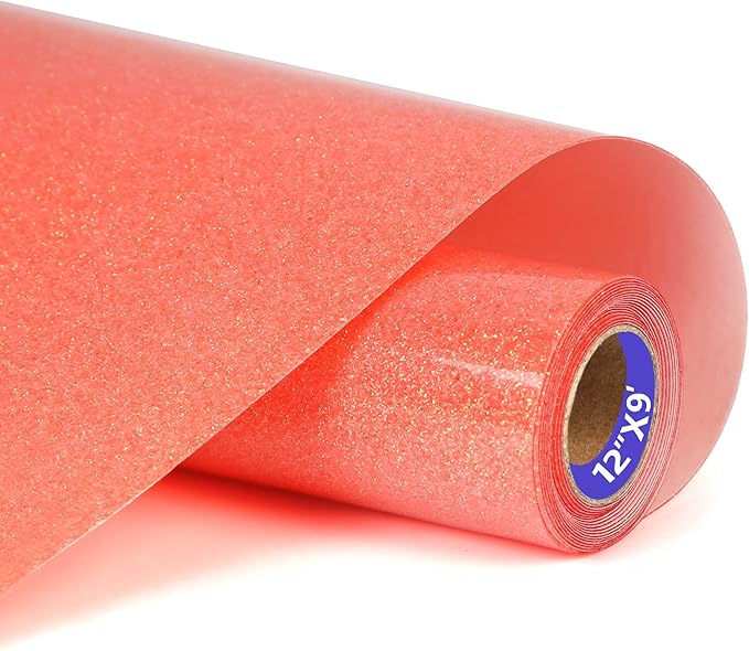 Orange Red Glitter HTV Heat Transfer Vinyl Rolls12inch by 9feet PU Stretch Iron on Vinyl HTV Vinyl for T-Shirt for Silhouette and Cameo (9Ft, Z1-Glitter Yellow Red)