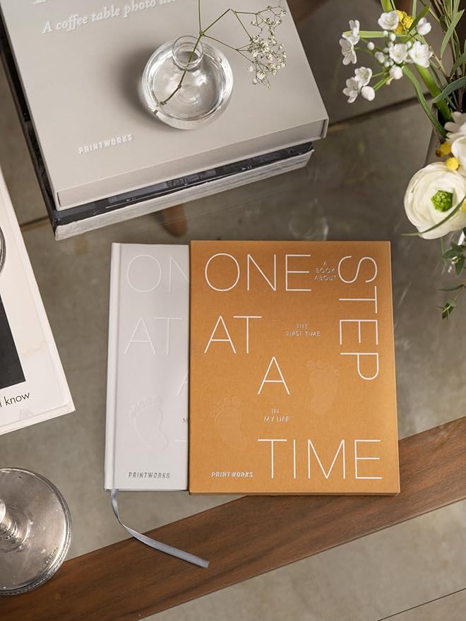 Printworks One Step At A Time – Baby Memory Book - 64-Page Photo album Keepsake with Slipcase - Premium Baby Book for Photos - Elegant Picture Organizer for Girls & Boys - Shelf-Display Ready Design