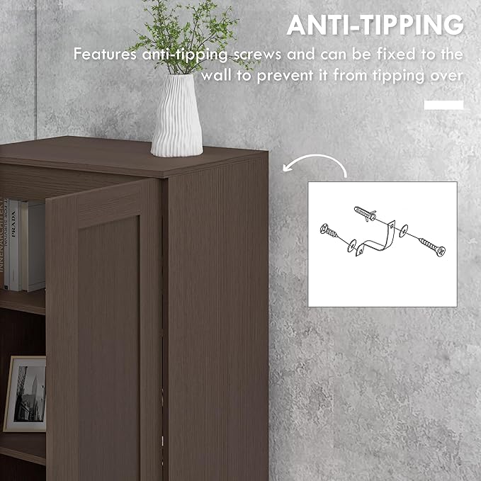 HOMCOM 69" Tall Storage Cabinet with Movable Storage Shelves, Modern Style Pantry Cabinet with Soft Close Doors, Coffee