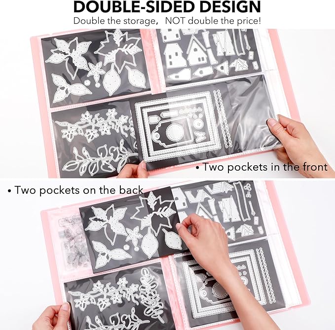 10 Pcs 0.3mm Magnet Sheets and 80 pockets/20 pages Storage Album for Stamp and Cutting Dies Storage Book Organizer Folder for Storage Die Cutting, DIY Scrapbooking Card Making Supplies (Orange)