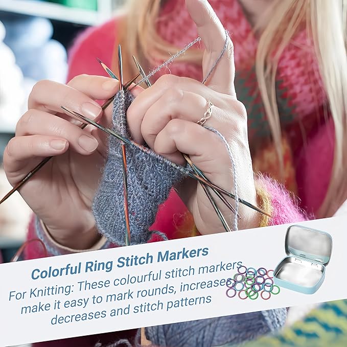 Wonafa 50Pcs Round Metal Stitch Markers,Metal Colorful Crochet Stitch Markers,with Storage Box for Crocheting Clothing Tag DIY Craft Project (Orbicular-50Pcs)