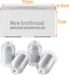 New brothread 4 Silver Metallic Embroidery Machine Thread Kit 500M (550Y) Each Spool for Computerized Embroidery and Decorative Sewing