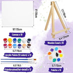 10Pack Canvas Boards and Easel Set for Painting,8x10 Inch Art Canvas with 10 Wooden Easels, 24 Brushes, 24 Acrylic Paints,10 Paint Trays,Painting Canvas for Acrylic Oil, Art Crafts,Party Painting Kits