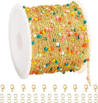 16.4 Feet Gold Plated Stainless Steel Chains Bulk Colorful Enamel Bead Chain Roll for Jewelry Making Thin Cable Link with Findings for DIY Craft