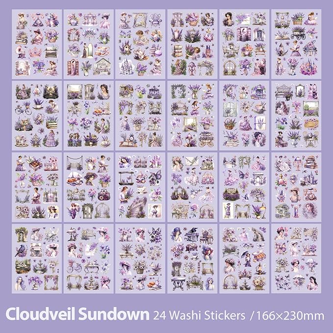 Snycler Sticker Book - 24 Sheets Vintage PET Stickers for Scrapbooking, Junk Journaling, Ephemera, and Decorative Crafts - Pre-Cut Floral Design Stickers Vintage-6