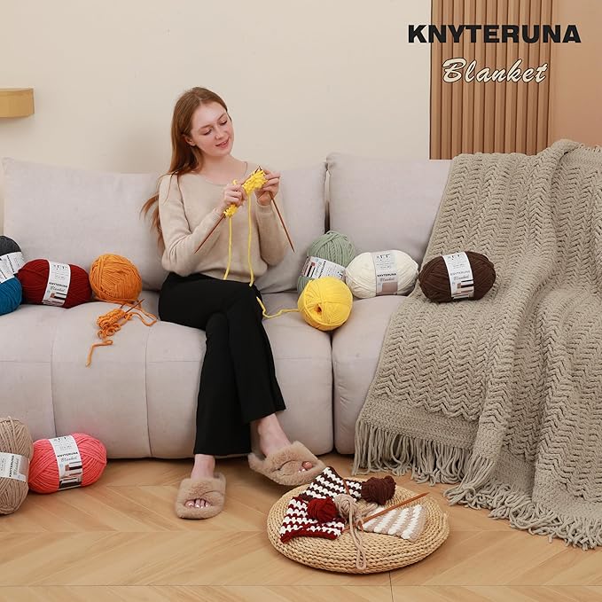 #6 Super Bulky Blanket Yarn for Crocheting - 4 Skeins(Each 10.5oz/300g, 220yds/201m), Chunky Chenille Thick Plush Big Soft Yarn for Crocheting Knitting Blankets, Light Coffee