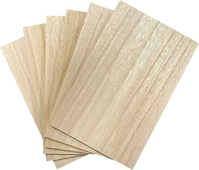 6 Pieces Veneered MDF Double Sided Paulownia Wood,MDF Core,6.4mm 1/4th Inch, 7" x11" Rectangle Slice, Unfinished Wooden Canvas Boards Signs for Crafts