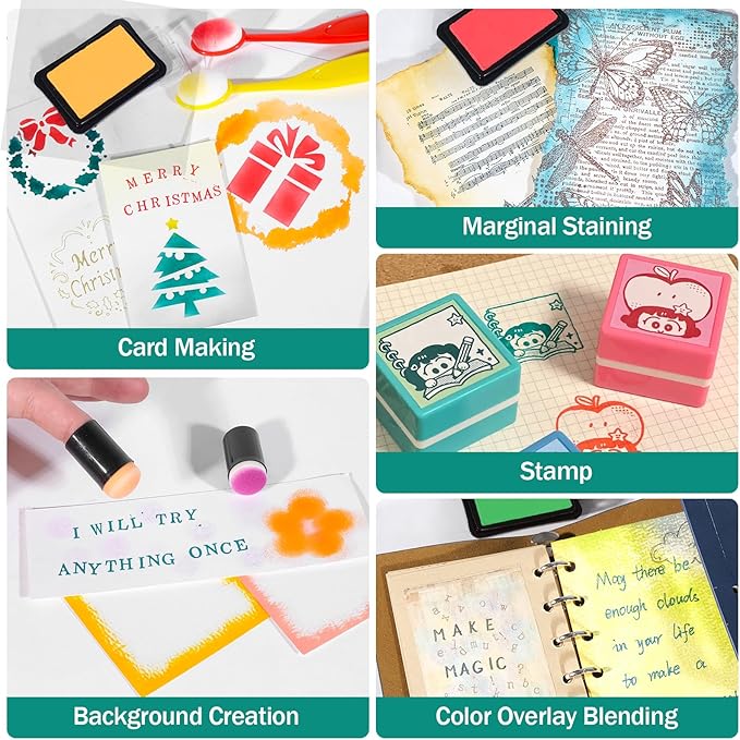 CraftyManor Masked Impression Large Ink Pads for Stamps, Water Based Smudge Chalk Stamp Pad for Scrapbooking, Journaling, Card Making, DIY Craft Scrapbook Supplies for Adults (#CM256404)