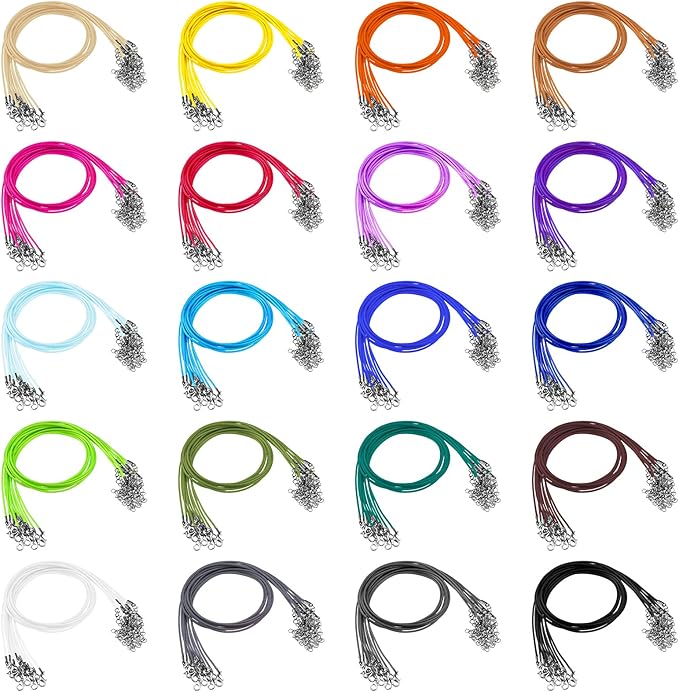 Tudomro 100 Pieces 20 Inch Waxed Leather Necklace Cord Bulk with Clasp Colorful Necklace Bracelet Chains String Rope Cord for Jewelry Making Pendants Charms(Rainbow Color)