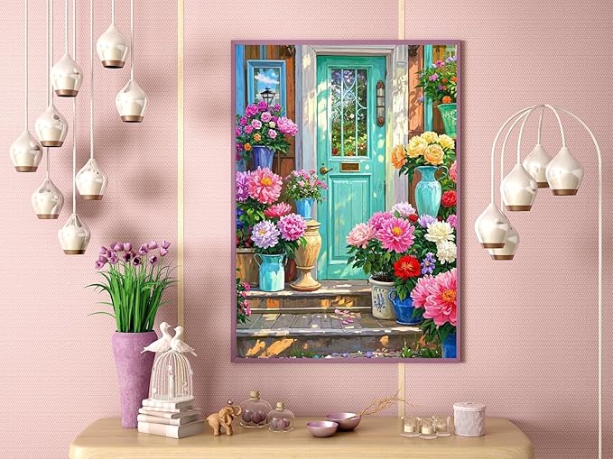 Garden Flowers Diamond Art Kits for Adults, Diamond Painting Kits for Adults for Beginners, DIY Flower Bed Diamond Dots Art Kits, 5D Full Round Drill Gem Art Painting Kits for Home Wall Decor, 12x16in