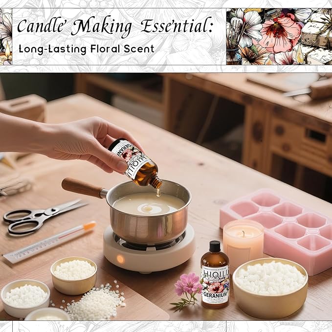 HIQILI Geranium Fragrance Oil for Home Diffuser, Relaxation, Essential Oil for Candle & Soap Making, Long-Lasting Scents, Car Freshies - 5.07 Fl Oz