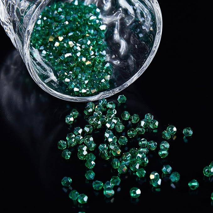 1100PCS 4mm Bicone Crystal Glass Beads for Jewelry Making, Sparkling Mini Beads for Suncatchers, DIY Bracelets & Craft Projects (Malachite Green)