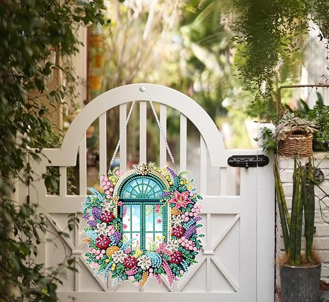 Flower-Window Diamond Painting Kits for Adults, DIY Pendant Diamond Art Kits for Beginners, 5D Special Shape Full Drill Hanging Diamond Gem Art Painting Kits for Window Suncatchers for Home Wall Decor