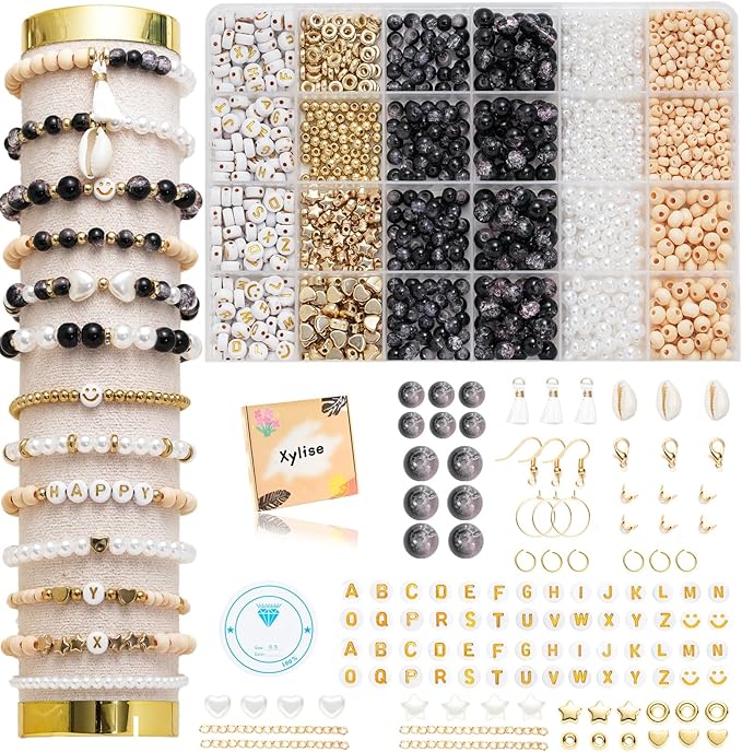 Xylise 6mm/8mm Crackle Glass Beads Bracelet Making Kit Crystal Glass Beads Jewelry Making Kit, Friendship Bracelet kit for DIY Crafts Gifts