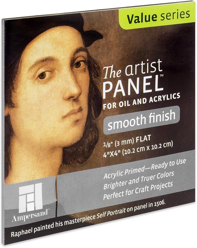 Ampersand Art Supply Wood Gesso Artist Painting Panel: Primed Smooth, 4" x 4", 1/8" Flat Profile