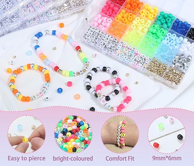 XIANNVXI 530pcs Pony Beads Kit for Friendship Bracelet 18color 9mm Pony Kandi Letter Beads Kit for Jewelry Making DIY Crafts