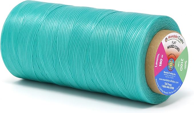 Mandala Crafts Aquamarine Flat Waxed Thread for Leather Sewing - 197 Yds 210D 1mm Polyester Leather Thread String Waxed Cord for Leatherwork, Beading, Bookbinding, Hand Stitching