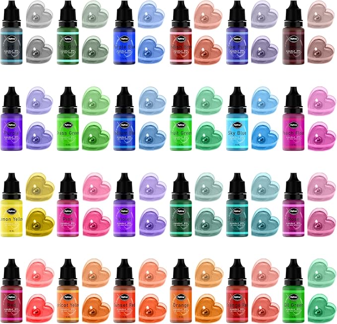 Candle Dye - 24 Colors Liquid Candle Making Dye for DIY candle making supplies Kit, Food Grade Ingredients Oil-Based Candle Coloring for Soy Wax Dyes, Beeswax, Gel Wax, Paraffin Wax - Each 0.35oz/10ml