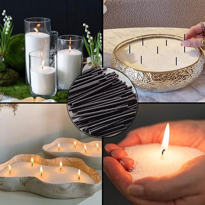 400-Pack Pearled Candle Cotton Wicks for Sand Candles Making - 2 Inch MANNYCOM Metal-Free and Lead-Free Refill Sand Wax Wick for Making DIY (Black)