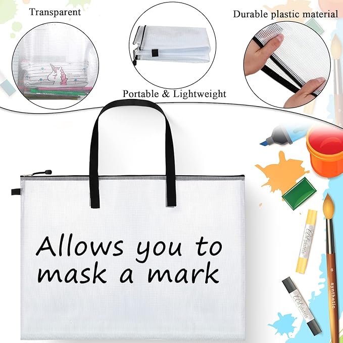 Frienda 20 Pieces Art Portfolios Bags Waterproof Portfolios Posters Storage Supply Bags with Zipper and Handle for Art Artworks, Bulletin Boards, Charts and Teaching (19 x 25 Inches)