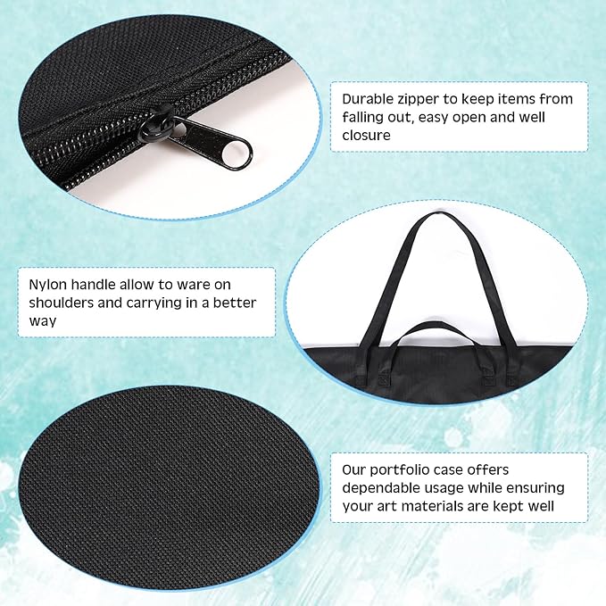 Abbylike 48 x 36 Inch Art Portfolio Bag Large Size Art Supply Bag with Nylon Shoulder Waterproof Poster Board Painting Drawing Sketch Storage Carrying Case for Christmas Artwork Gift(Black,2 Pcs)