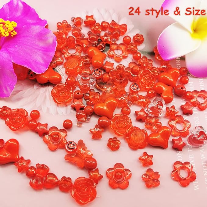 560pcs Acrylic Red Heart Star Butterfly Pastel Candy Color Assorted Beads for Bracelets Jewelry Making Necklaces DIY Crafts